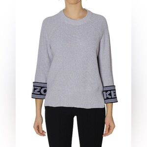 KENZO Rundhals Pullover Light Gray Knit Sweater size Medium Preppy Cozy Luxury